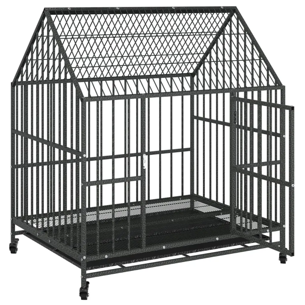 Dog Cage with Wheels Heavy Duty Galvanised Steel Black Indoor Outdoor Pet Enclosure