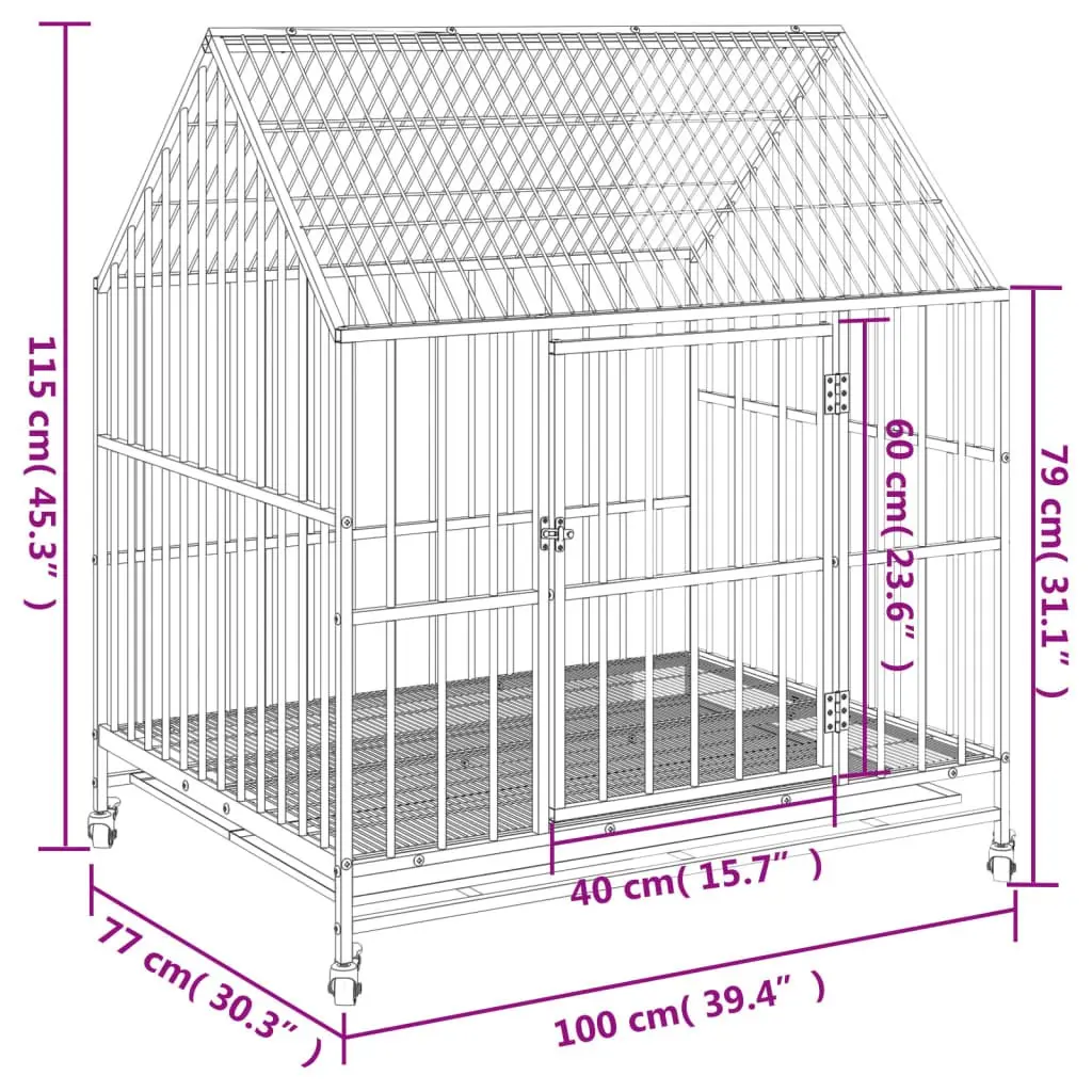 Dog Cage with Wheels Heavy Duty Galvanised Steel Black Indoor Outdoor Pet Enclosure