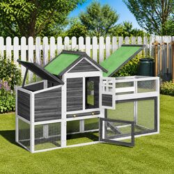 Chicken Coop Wooden Nesting Box Pen Hutch Run Ramp Grey Solid Pine Wood