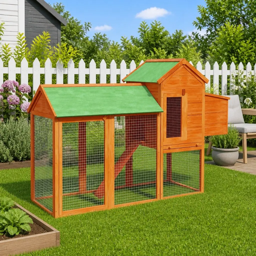 Chicken Coop Solid Pine Wood Nesting Box Ramp Outdoor Brown