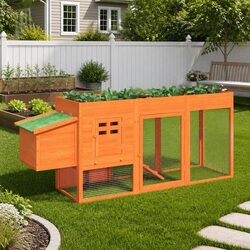 Wooden Chicken Coop Small Animal Hutch Run Enclosure Nesting Box Ramp Brown