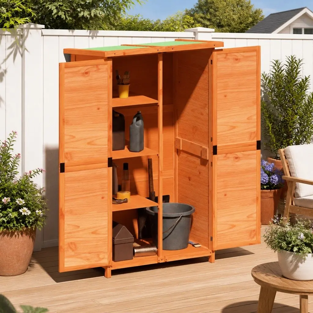 Garden Tool Shed Solid Pine Wood Brown Outdoor Storage Organiser Box 83x57x140cm