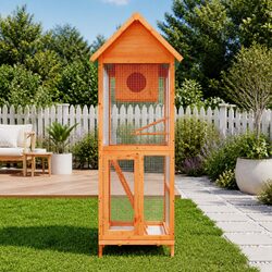 Large Outdoor Bird Aviary House Wooden Nesting Box Perches Ladder Garden Brown