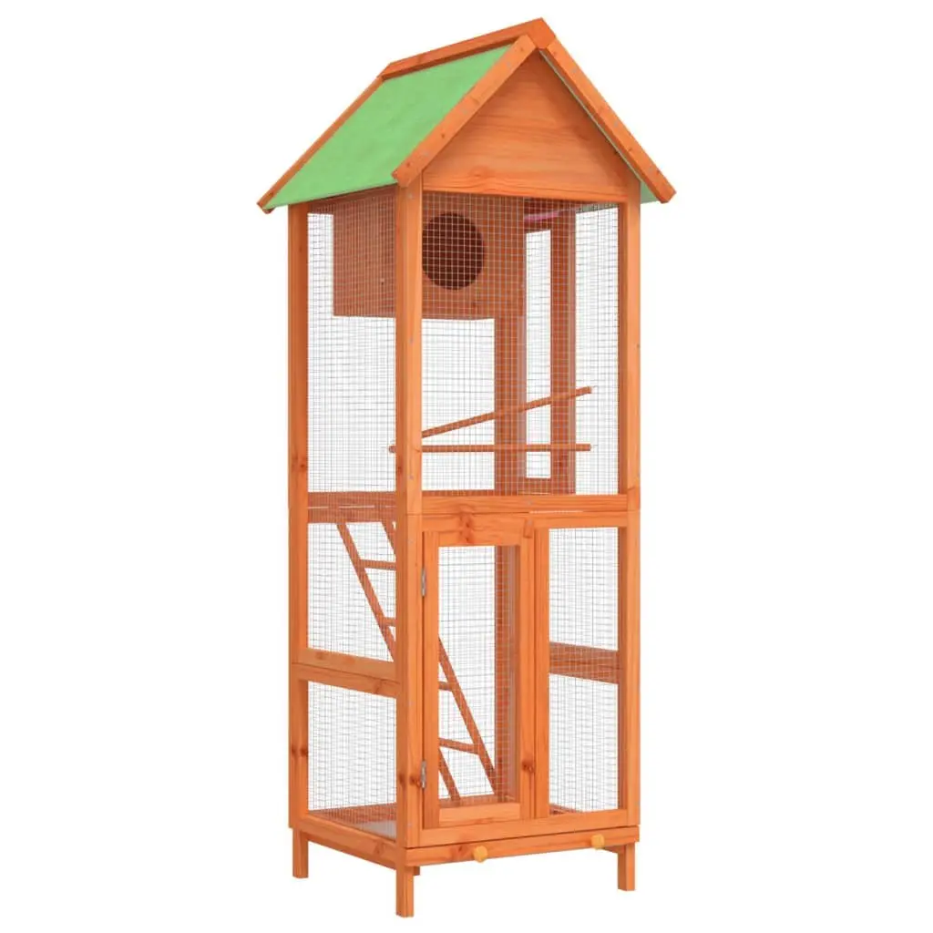 Large Outdoor Bird Aviary House Wooden Nesting Box Perches Ladder Garden Brown