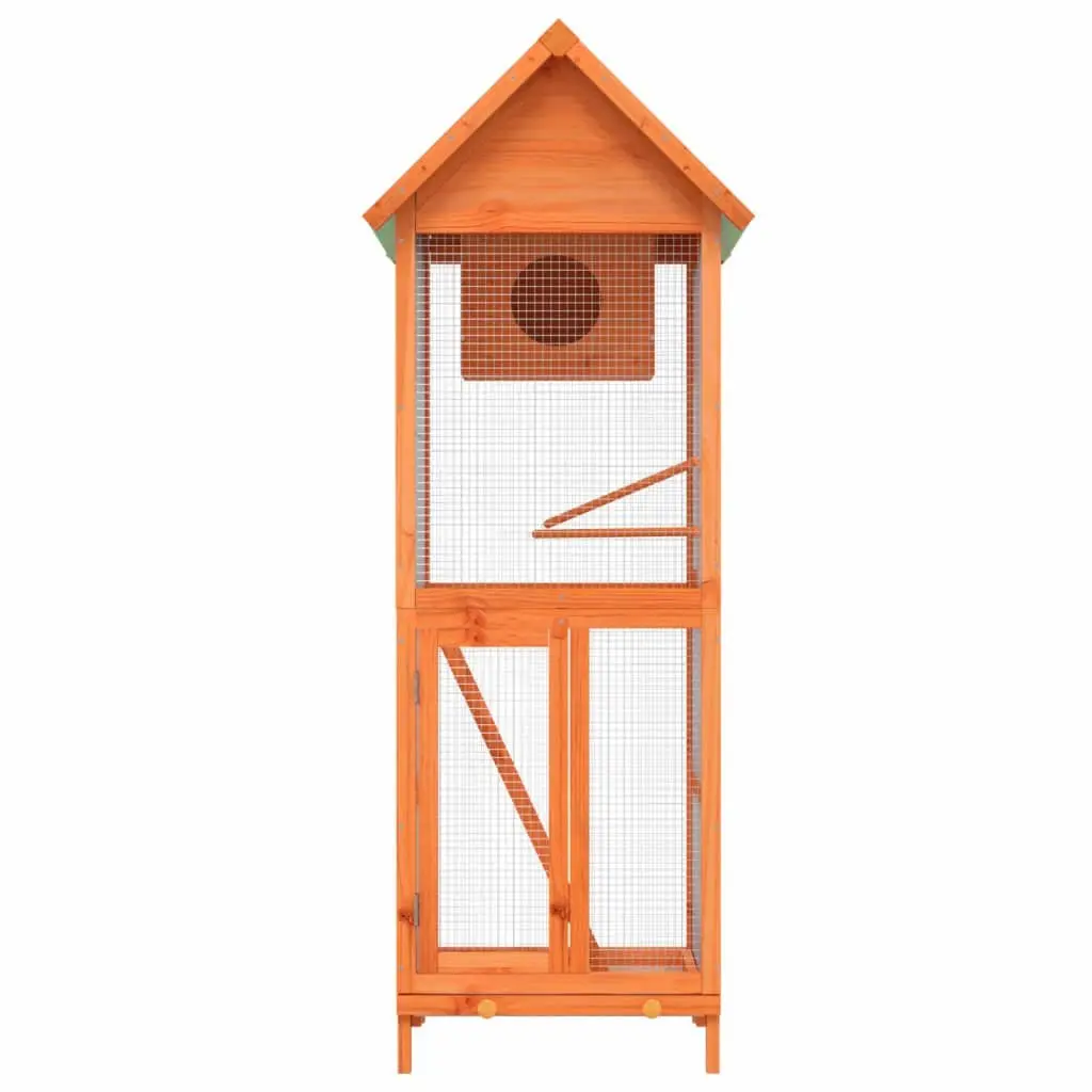 Large Outdoor Bird Aviary House Wooden Nesting Box Perches Ladder Garden Brown