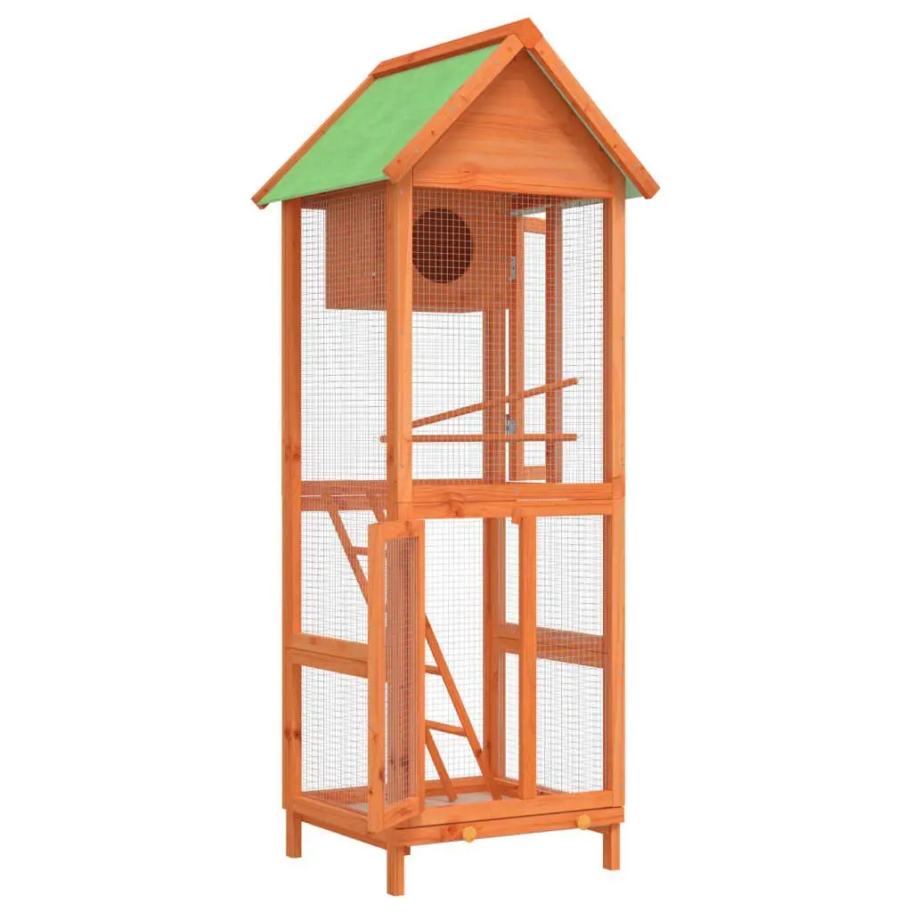 Large Outdoor Bird Aviary House Wooden Nesting Box Perches Ladder Garden Brown