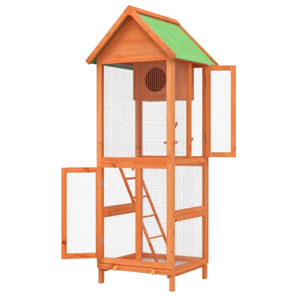 Large Outdoor Bird Aviary House Wooden Nesting Box Perches Ladder Garden Brown