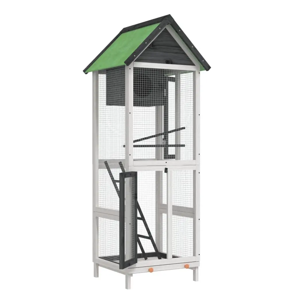 Bird House Aviary Grey Solid Wood Pine with Nesting Box and Ladder