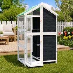 Large Outdoor Bird House Grey Solid Pine Wood Garden Aviary Cage Enclosure