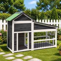 Dog Kennel Grey Solid Wood Pine Large Outdoor Pet House Shelter Puppy Run
