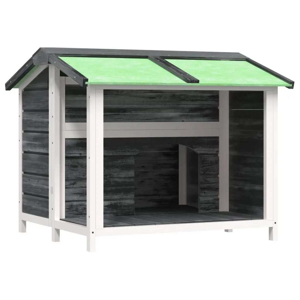 Dog Kennel Solid Pine Wood Water Resistant Roof Large Entrance Grey