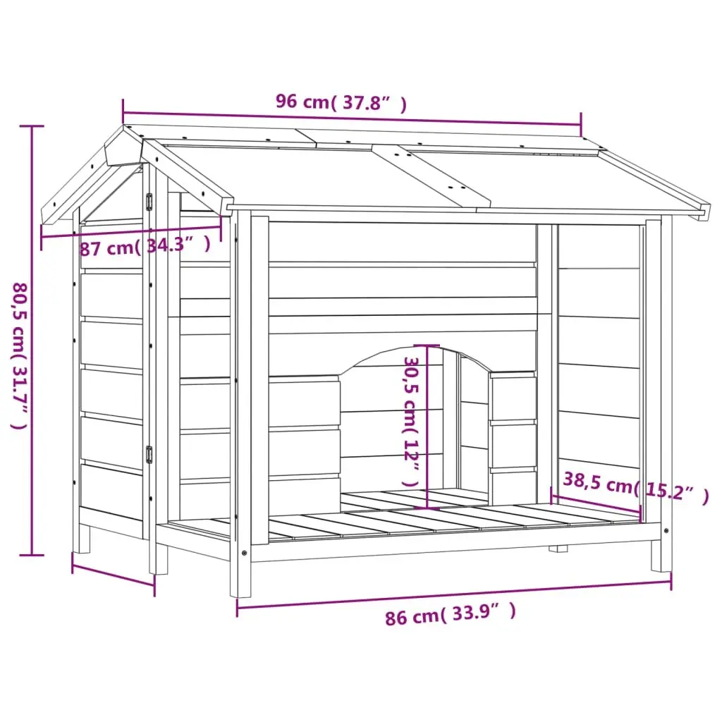 Dog Kennel Solid Pine Wood Water Resistant Roof Large Entrance Grey