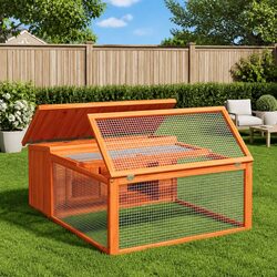 Rabbit Hutch Solid Wood Pine Brown Outdoor Small Pet Cage Guinea Pig House