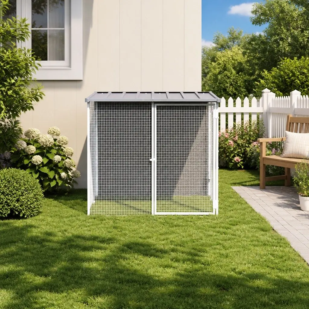 Chicken Cage with Roof Galvanised Steel Outdoor Small Animal Habitat Grey