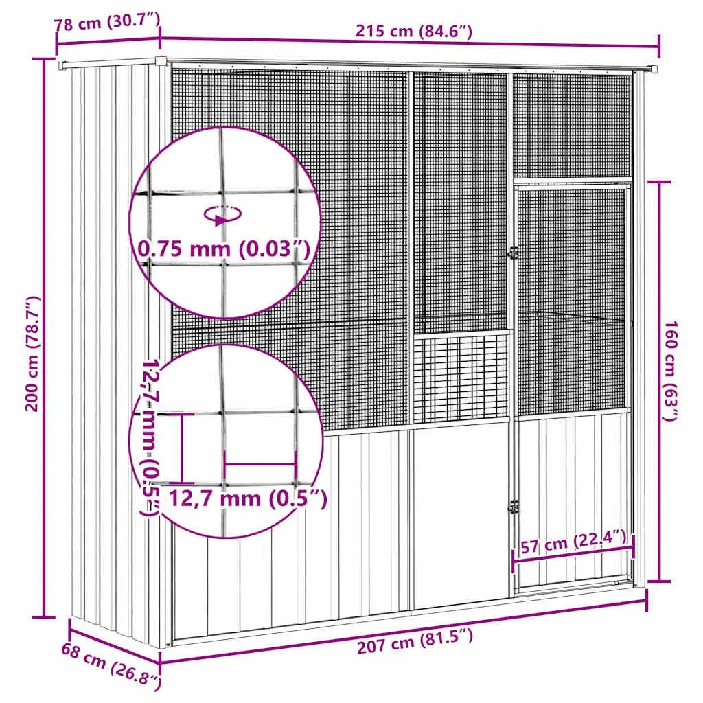 Bird Cage Large Anthracite Galvanised Steel Outdoor Indoor Enclosure