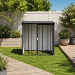Dog House with Roof Black Outdoor Pet Kennel Shelter Galvanised Steel Cage