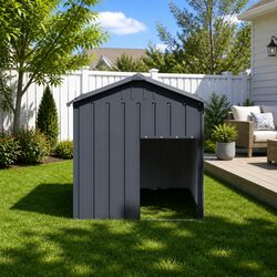 Dog House with Roof Anthracite Galvanised Steel Outdoor Pet Kennel Shelter