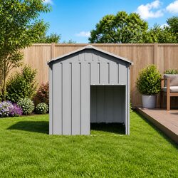 Dog House with Roof Grey Outdoor Kennel Shelter Pet Enclosure Galvanised Steel