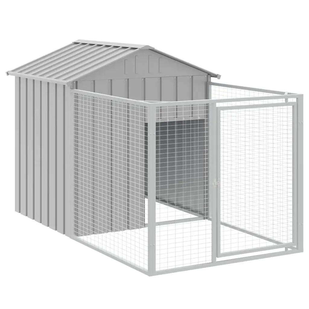 Dog Kennel with Extended Run Galvanised Steel Grey 117x201x123cm