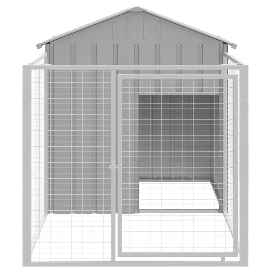 Dog Kennel with Extended Run Galvanised Steel Grey 117x201x123cm
