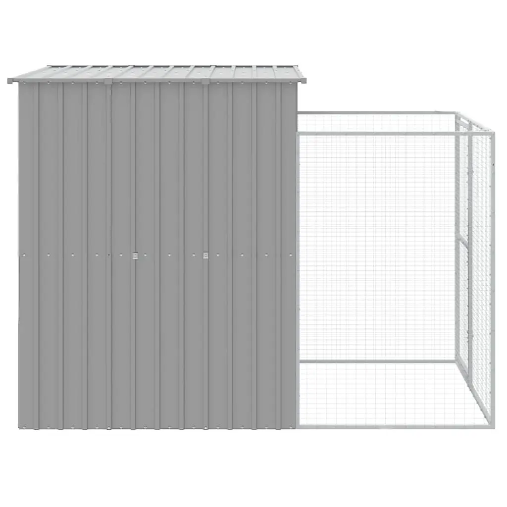 Dog Kennel with Run Galvanised Steel Light Grey 165x251x181cm