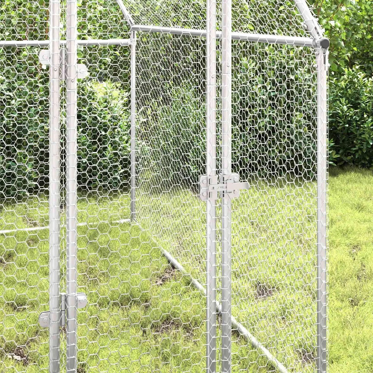 Chicken Cage Galvanised Steel Walk In Coop 200x100x190 cm Silver