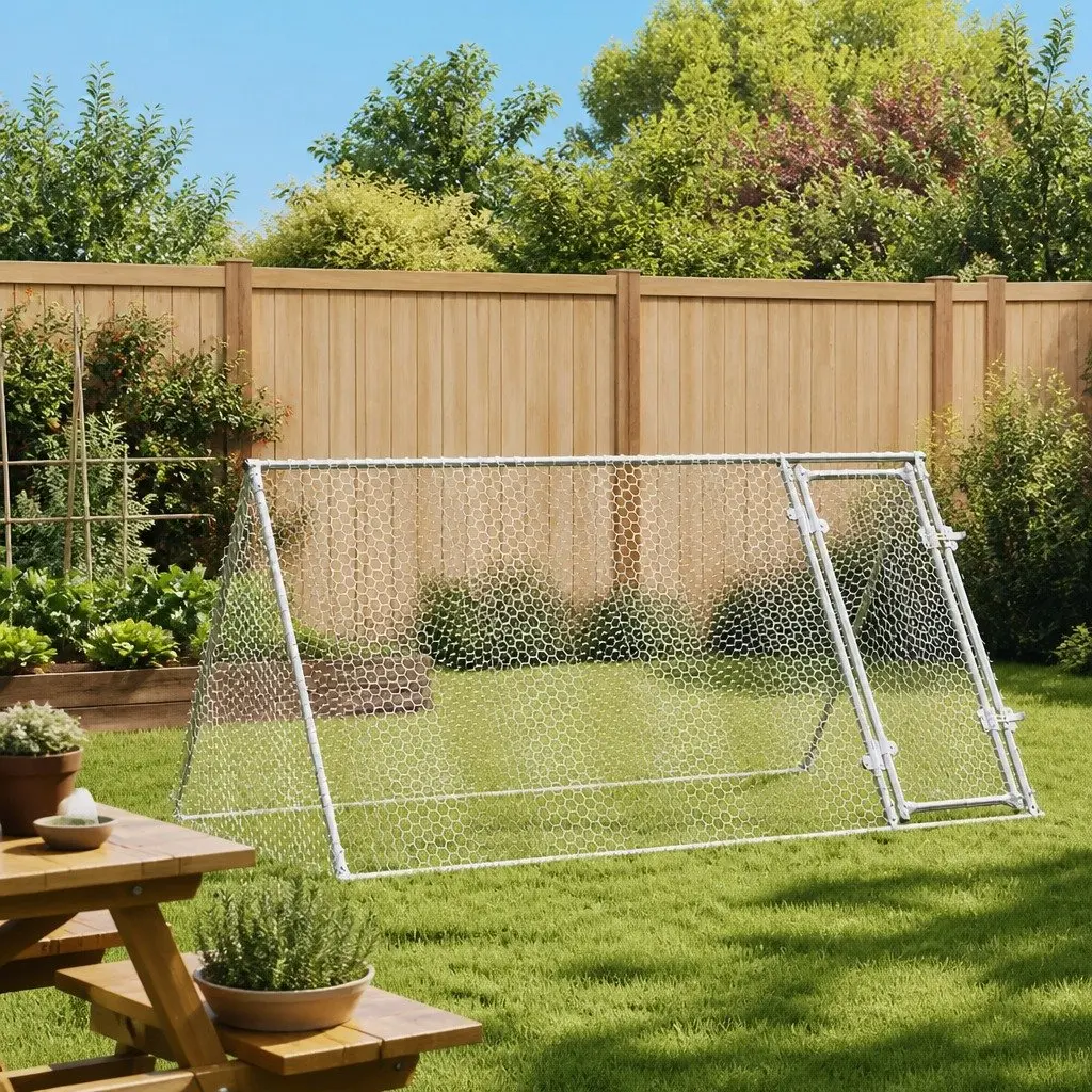 Chicken Cage Galvanised Steel Outdoor Enclosure 200x105x91 cm Silver