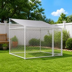 Dog Cage Kennel Run Outdoor Pet Enclosure with Roof Door Grey Galvanised Steel