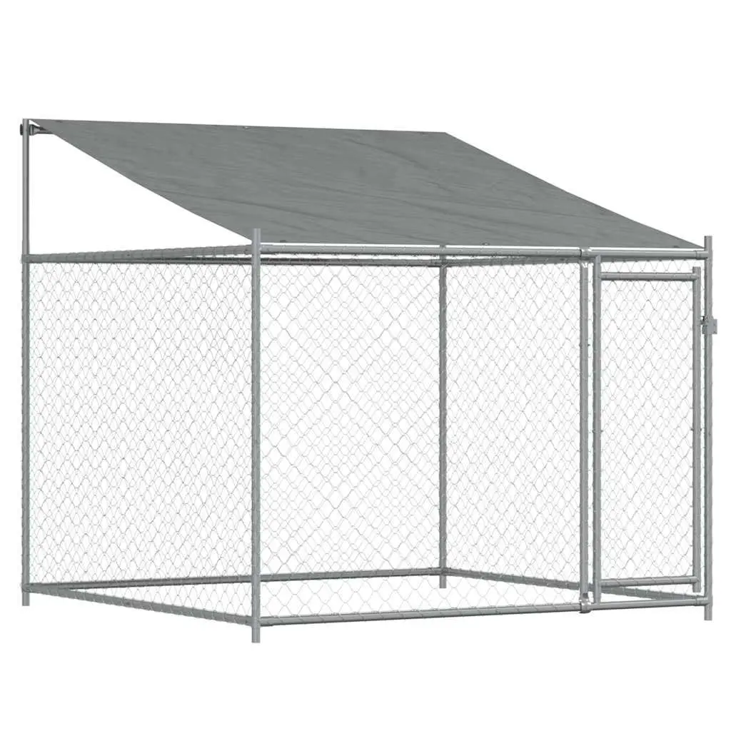 Dog Kennel Outdoor Pet Enclosure with Roof Lockable Door Grey Galvanised Steel