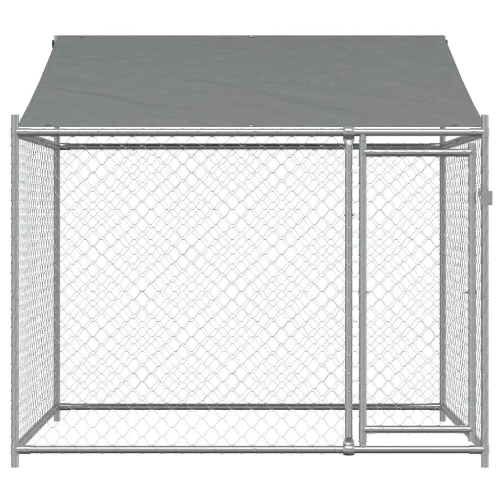 Dog Kennel Outdoor Pet Enclosure with Roof Lockable Door Grey Galvanised Steel