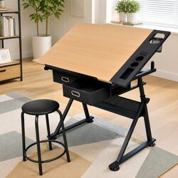 Art Drafting Table Tiltable Tabletop Adjustable Height Drawing Workspace with