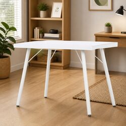 White Desk 90x50x79 cm Home Office Study Writing Table Compact Workstation