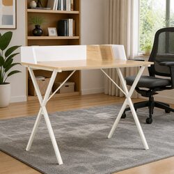 Modern Office Desk White Natural Wood Study Workstation Computer Table