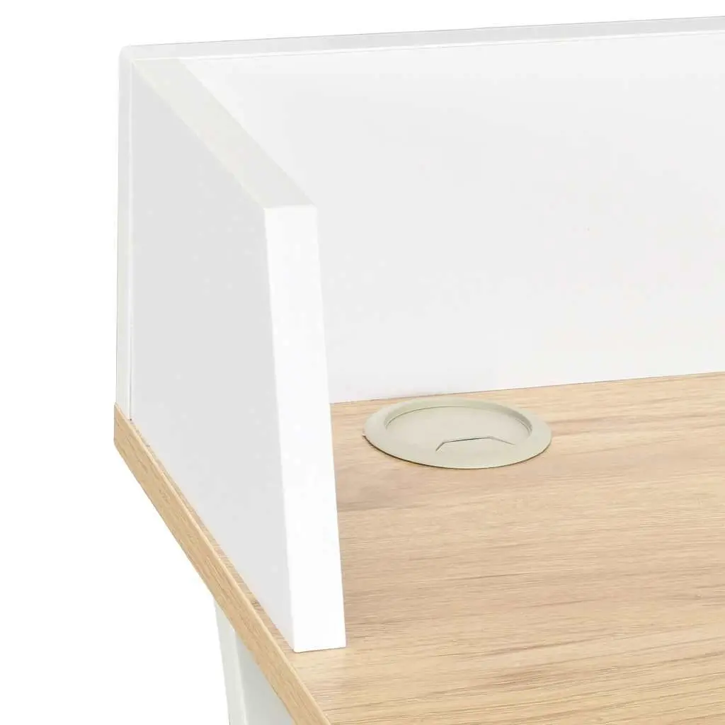 Office Desk Elevated Back Side Board Compact Workstation White Natural Wood