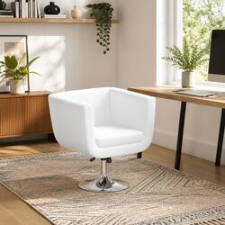White Swivel Armchair Adjustable Height Padded Seat Modern Lounge Office Chair