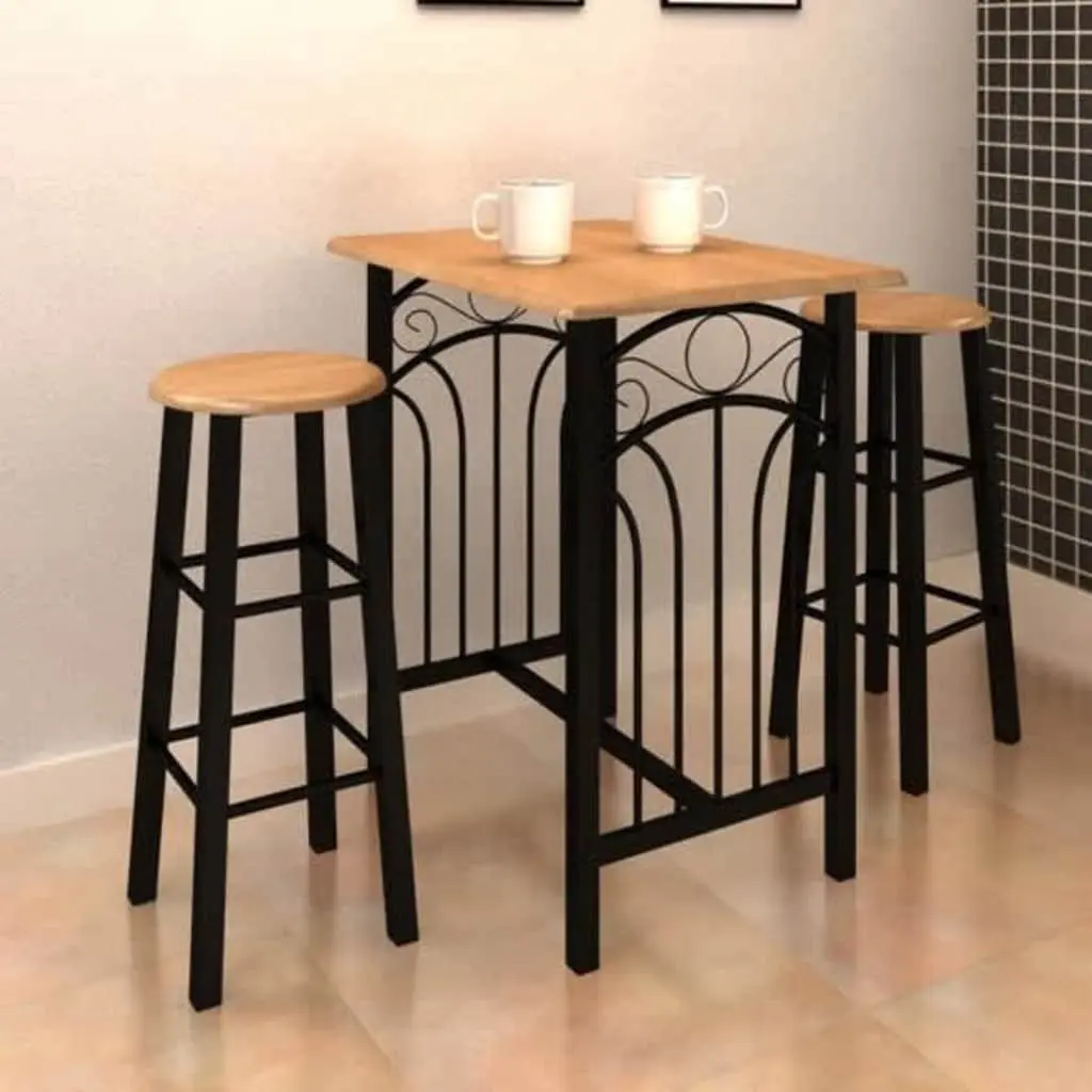 Dining Set Rectangular Table with 2 High Stools Black Space Saving
