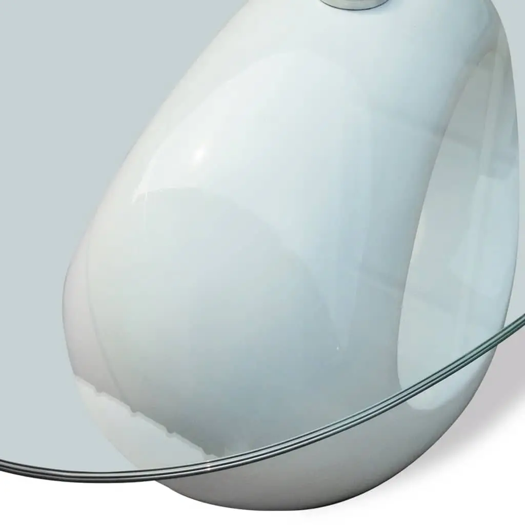 Oval Coffee Table Glass Top High Gloss White Modern Living Room Accent Furniture