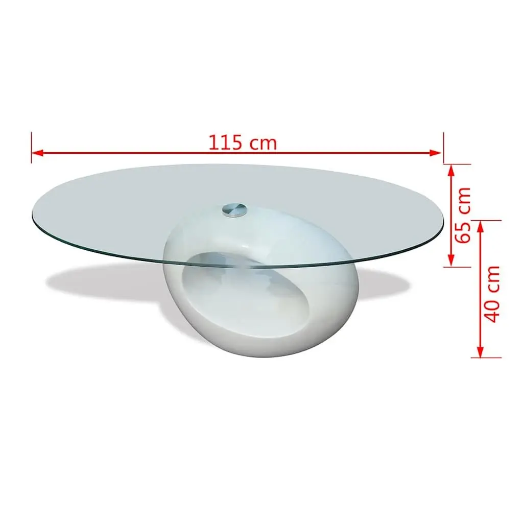 Oval Coffee Table Glass Top High Gloss White Modern Living Room Accent Furniture