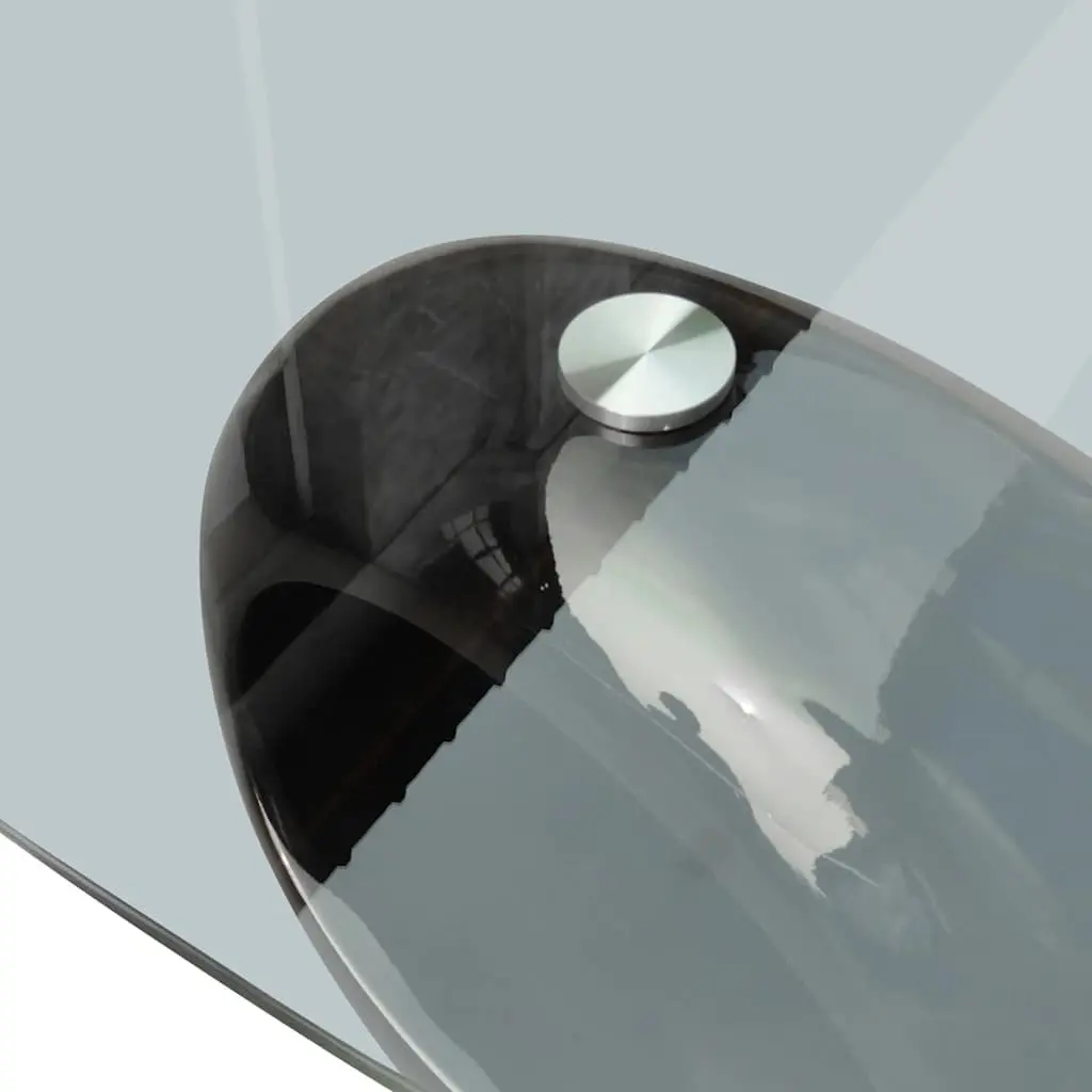 Oval Coffee Table with Glass Top Modern Black High Gloss Living Room Accent