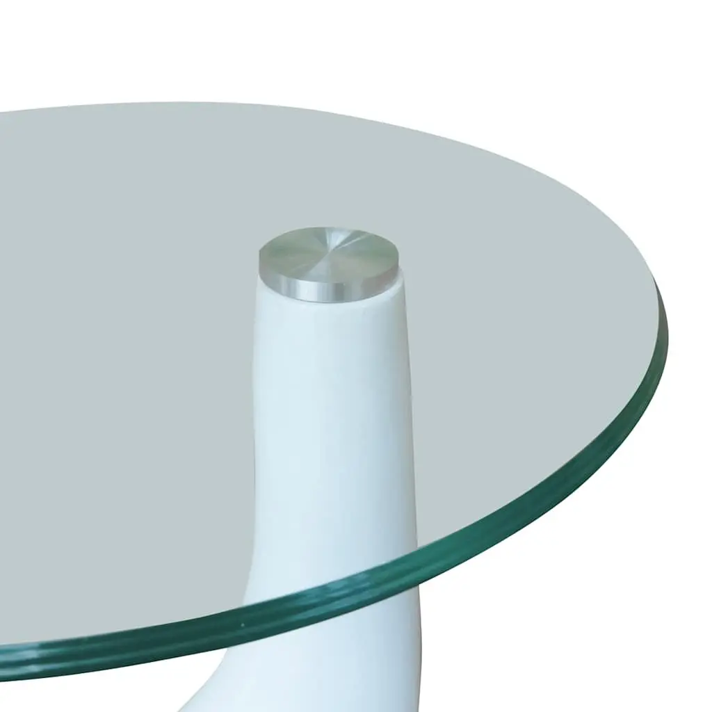Coffee Table Round Glass Top White High Gloss Water Drop Base Living Room Accent