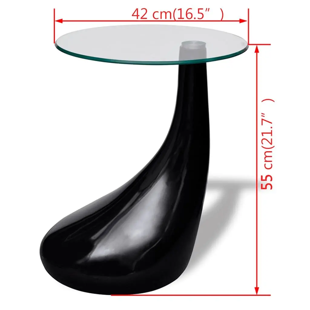 Coffee Table Round Glass Top High Gloss Black Water Drop Base