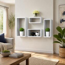 Wall Shelf Set of 4 Cuboid White Display Storage Shelves Floating Mounted