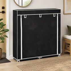 Fabric Shoe Cabinet with Cover Black 115cm Storage Organiser Double 5-Tier