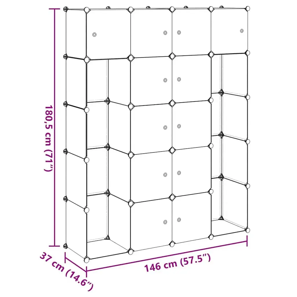 Modular Cabinet 14 Compartments Black Wardrobe Storage Cupboard Organiser