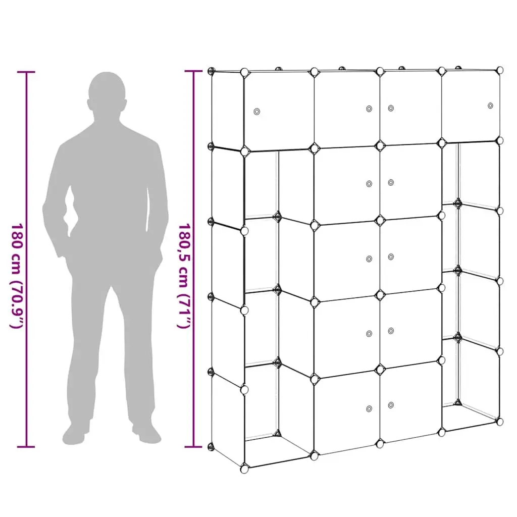Modular Cabinet 14 Compartments Black Wardrobe Storage Cupboard Organiser