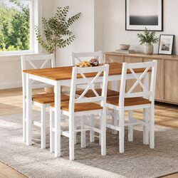 5 Piece Dining Set Brown White Table and 4 Chairs Kitchen Furniture
