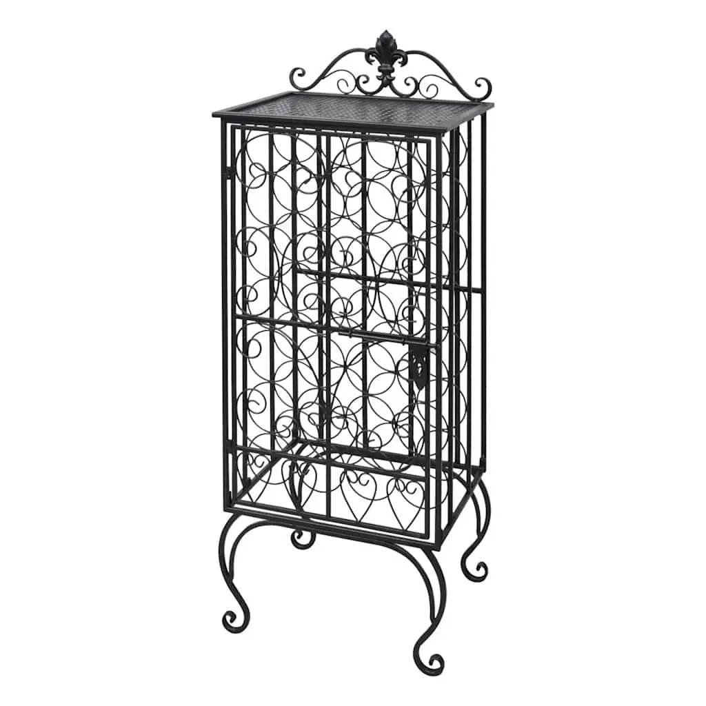 Floor Standing Wine Rack Black Metal Storage Cabinet for 28 Bottles