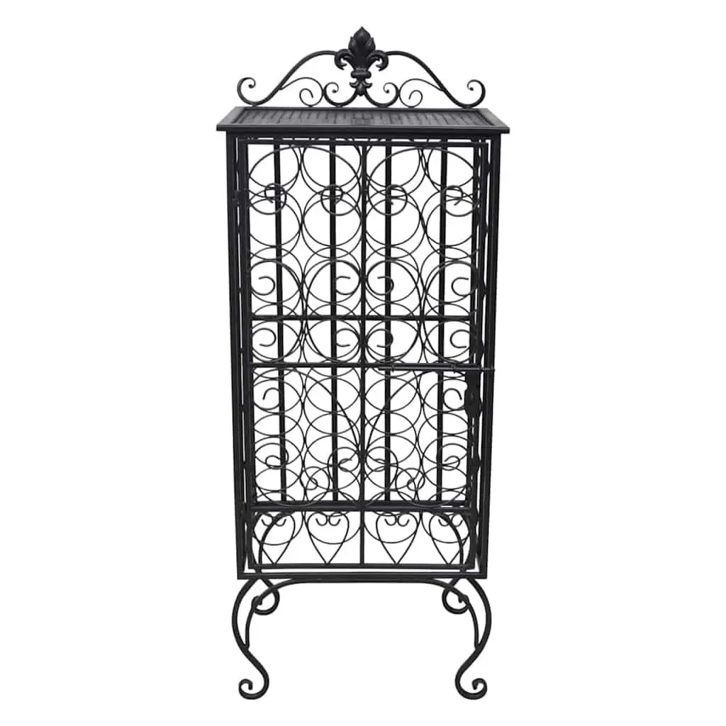 Floor Standing Wine Rack Black Metal Storage Cabinet for 28 Bottles