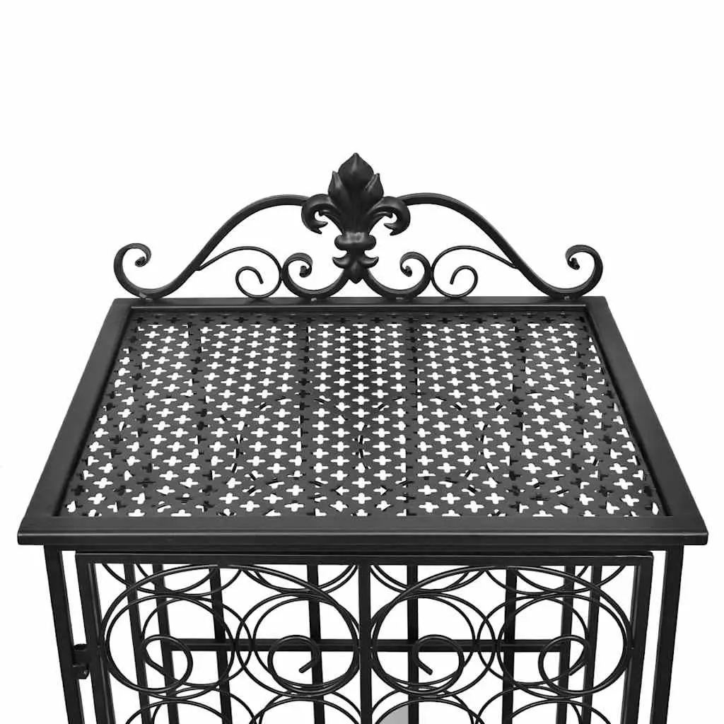 Floor Standing Wine Rack Black Metal Storage Cabinet for 28 Bottles
