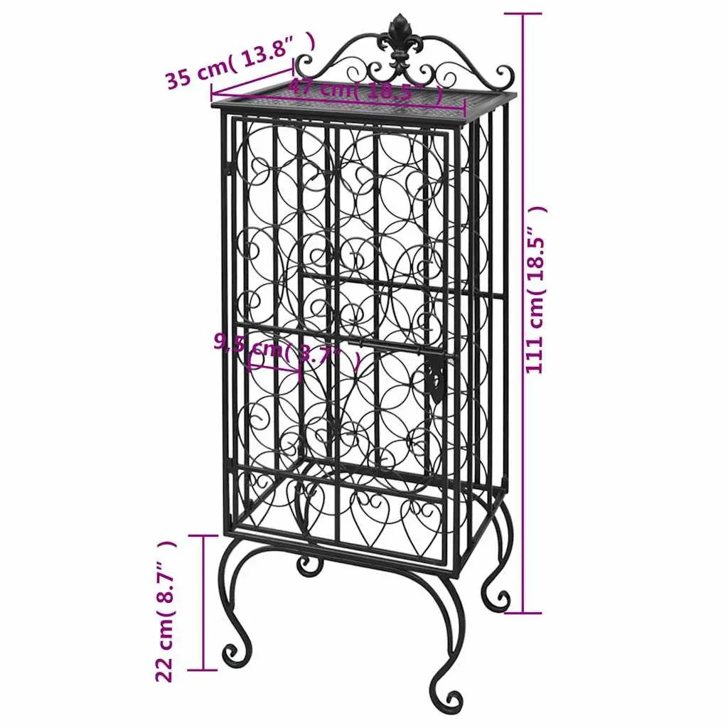 Floor Standing Wine Rack Black Metal Storage Cabinet for 28 Bottles